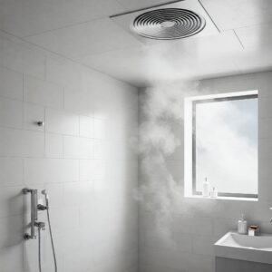 Modern Bathroom Exhaust Fan Effectively Removing Steam During Shower Use