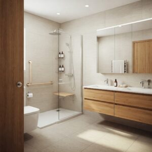 Modern Bathroom Showcasing Integrated Universal Design Features for Accessibility and Style