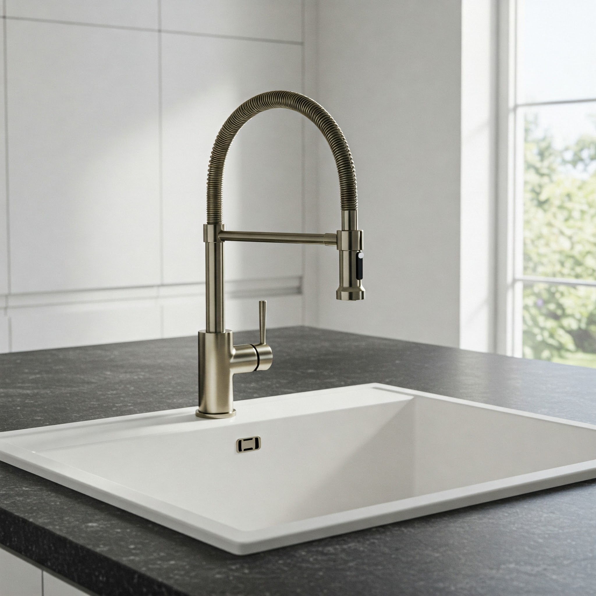 Modern Kitchen Sink Area Featuring a Stylish Contemporary Faucet