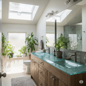 Bright Eco-Friendly Modern Bathroom with Reclaimed Wood and Natural Light