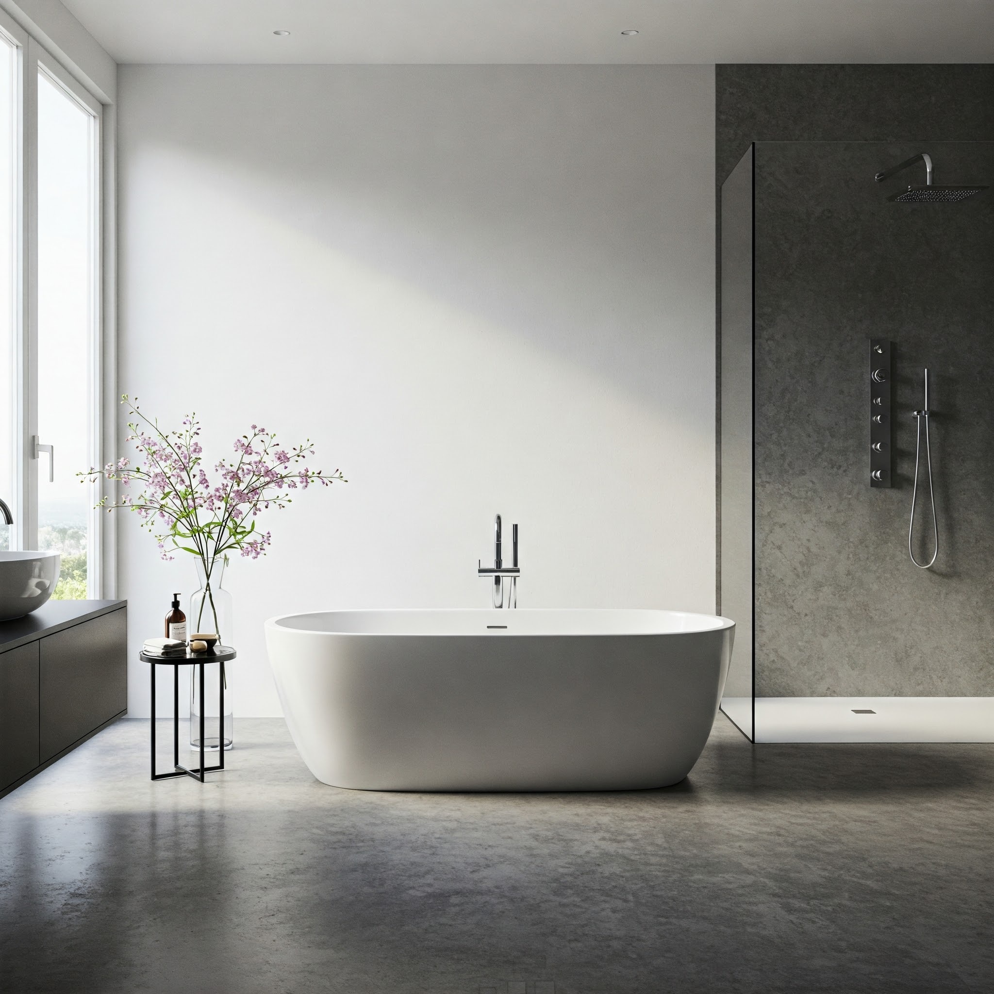 Elegant Freestanding Bathtub as Focal Point in Luxurious Modern Bathroom